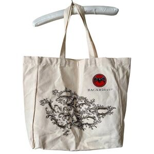 Bacardi Canvas Tote Bag Cream Handles Bat Logo Scroll Tree Passion Fortune Unity